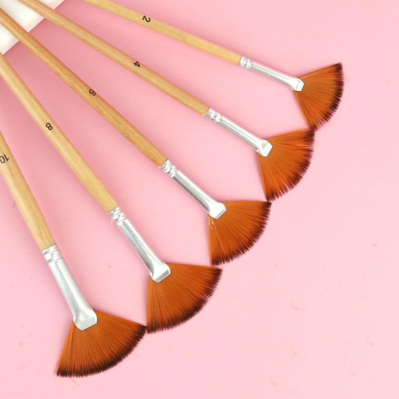 Amz Camel Fan Brush, 1-Piece Set for Painting, Long Wooden Handle Set - Including Nylon Bristles and Professional Artist Fan Brush, Comfortable Grip - Image 2